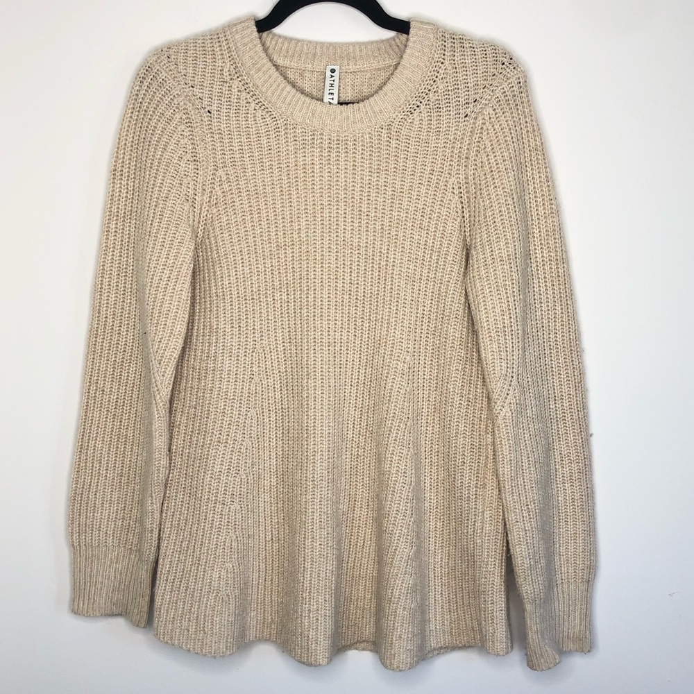ATHLETA Sierra Crew Knit Fall Sweater Beige Size Medium